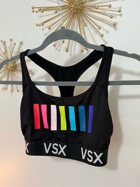 VSX Black Sports Bra with Multicolor Vertical Bars
